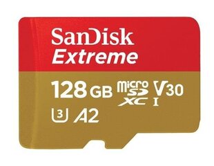 Mälukaart SanDisk microSDXC Extreme 128 GB 160 / 90 MB / s V30 A2 U3 4K hind ja info | Fotoaparaatide mälukaardid | kaup24.ee