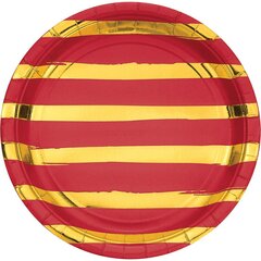 Taldrikud, punase-kuldse triibulised 8 tk/22 cm hind ja info | Ühekordsed nõud | kaup24.ee