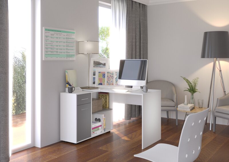 Kirjutuslaud Adrk Furniture Saulo, valge/hall hind ja info | Arvutilauad, kirjutuslauad | kaup24.ee