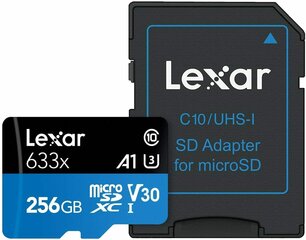 Lexar High-Performance 633x UHS-I micro SDXC, 256 GB, Class 10, U3, V30, A1, 45 MB hind ja info | Mobiiltelefonide mälukaardid | kaup24.ee