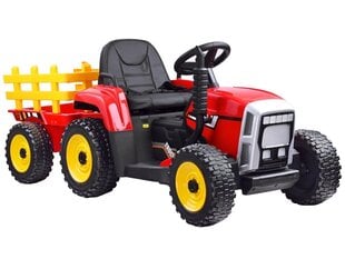 Suur elektriline traktor haagisega punane