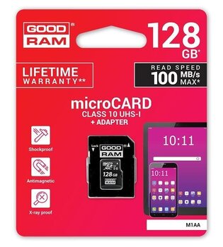 Goodram MicroSDXC 128GB Class 10/UHS 1 + Adapter hind ja info | Mälupulgad | kaup24.ee