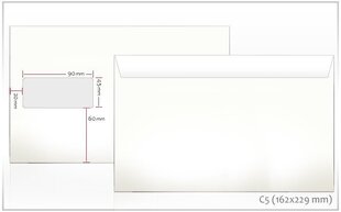 Конверт C5 с окошком, белый, 162x220мм цена и информация | Конверты, открытки | kaup24.ee