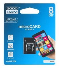 MicroSDHC UHS-I Klass 4 mälukaart 8 GB Goodram M40A hind ja info | Mobiiltelefonide mälukaardid | kaup24.ee