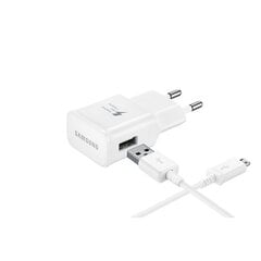 Samsung EP-TA20EWE adaptiivne USB-pistik 2A kiirlaadija 15W + mikro-USB andmesidekaabel valge (EU blister) hind ja info | Mobiiltelefonide laadijad | kaup24.ee