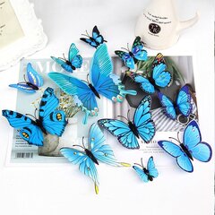 Dekoratiivsed värvilised liblikad, 12 tk, sinine hind ja info | Seinakleebised | kaup24.ee