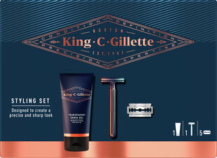 Komplekt meestele Gillette King: raseerija KCG Double Edge + 5 tera + habemeajamisgeel 150 ml hind ja info | Raseerimisvahendid | kaup24.ee