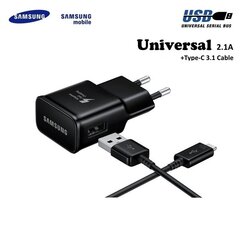 Laadija Samsung EP-TA20EBE Adaptive 15W USB Plug 2A Fast Charger + EP-DG950CBE Type-C 3.1 andmekaabel, must (OEM) hind ja info | Mobiiltelefonide laadijad | kaup24.ee