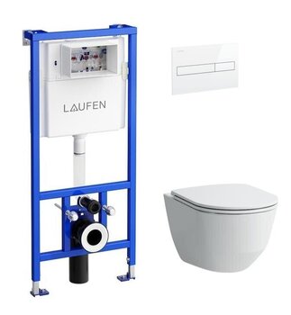 WC komplekt Laufen Pro New + LIS CW1 + Slim aeglaselt sulguv kaas + valget värvi loputuskasti nupp hind ja info | WС-potid | kaup24.ee