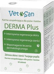 Vitamiinikompleks koertele ja kassidele Vetosan DERMA Plus, intensiivne naha ja karvade taastamine, toetatud dermatoloogiline ravi, 60 tabletti hind ja info | Toidulisandid ja parasiitide vastased tooted | kaup24.ee